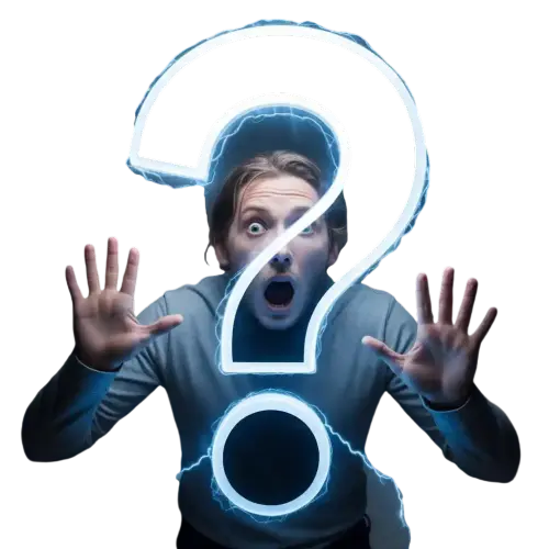 confused person with glowing question mark sympol, by freelance digital marketer in kannur